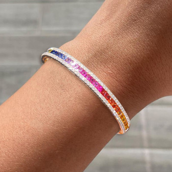 14ctw Princess Cut Rainbow Sapphire Tennis Bangle Bracelet