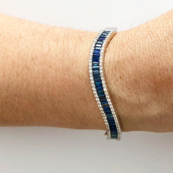 Baguette Cut Invisible Set Blue Sapphire Wave Bangle