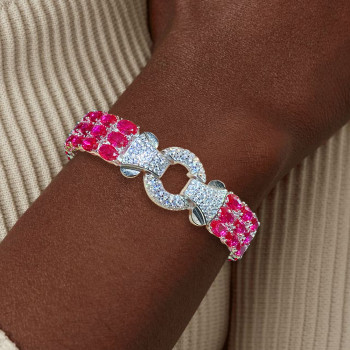 33ctw Oval Cut Ruby Three-Row Statement Bracelet