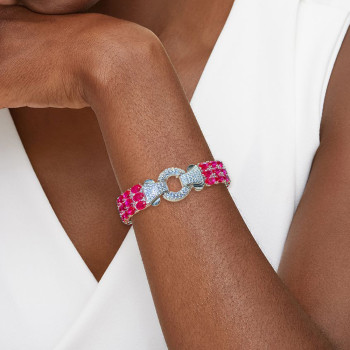 33ctw Oval Cut Ruby Three-Row Statement Bracelet