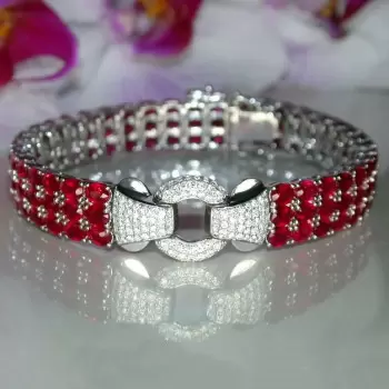 33ctw Ruby Three Row Bracelet