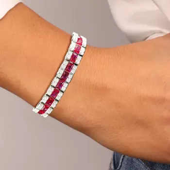 Vintage 27ctw Emerald Cut Ruby Bracelet