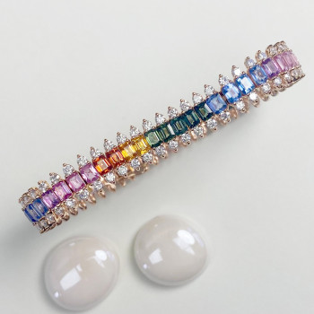 Emerald Cut Rainbow Color Sapphire Tennis Bracelet