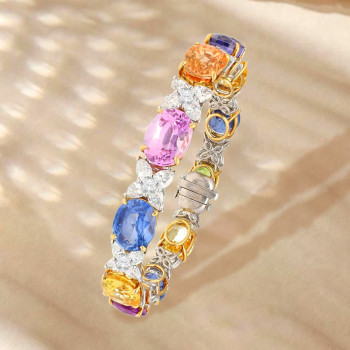 30ctw Oval Cut Multi-Color Sapphire Statement Bracelet