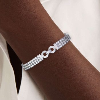 Bezal-Set Round Cut White Sapphire Statement Bracelet