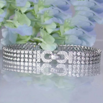 Bezal-Set Round Cut White Sapphire Statement Bracelet
