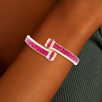 8.5ctw Princess Cut Ruby Bypass Bangle