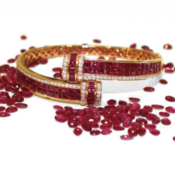8.5ctw Princess Cut Ruby Bypass Bangle