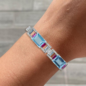40ctw Art Deco Style Aquamarine Statement Bracelet