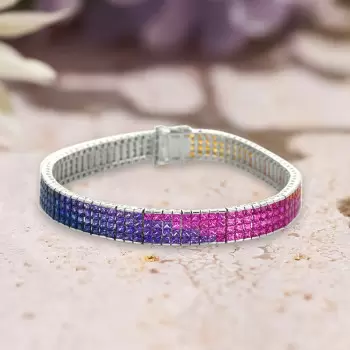 26ctw Multicolor Sapphire Four-Row Rainbow Bracelet