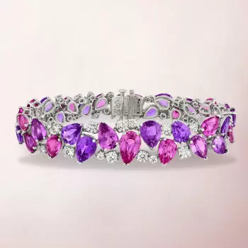 46ctw Pear Cut Amethyst and Ruby Statement Bracelet