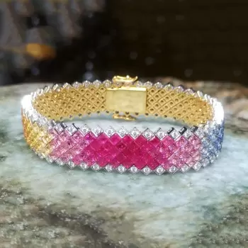 38ctw Multicolor Sapphire Five-Row Rainbow Bracelet