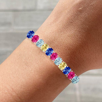 22ctw Oval Cut Multicolor Sapphire Tennis Bracelet