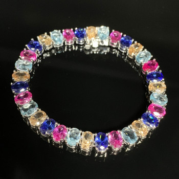 22ctw Oval Cut Multicolor Sapphire Tennis Bracelet
