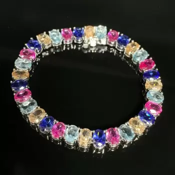 22ctw Oval Cut Multicolor Sapphire Tennis Bracelet