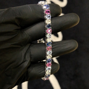 22ctw Oval Cut Multicolor Sapphire Tennis Bracelet