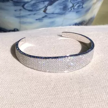 White and Blue Sapphire Paved Open Bangle