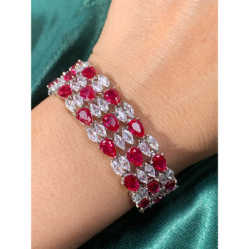 36ctw White Sapphire and Three Row Ruby Bracelet