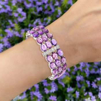 42ctw Oval Cut Amethyst Three Row Statement Bracelet
