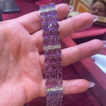 42ctw Oval Cut Amethyst Three Row Statement Bracelet