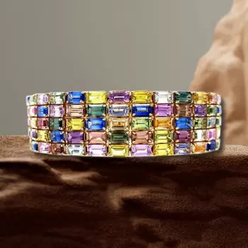 45ctw Multicolor Sapphire Five Row Statement Bracelet
