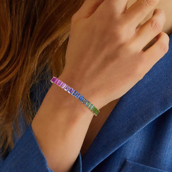 28ctw Emerald Cut Multicolor Sapphire Rainbow Bracelet