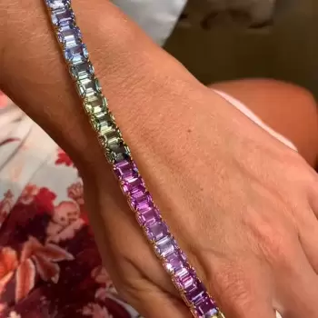 28ctw Emerald Cut Multicolor Sapphire Rainbow Bracelet