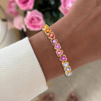 21ctw Heart Cut Multicolor Sapphire Rainbow Bracelet