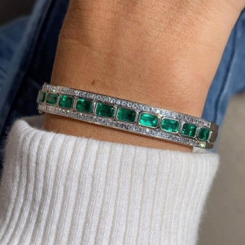 7ctw Emerald Cut Art-deco Emerald Bangle