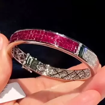 20ctw Princess Cut White Sapphire and Ruby Bangle