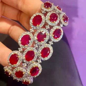 55ctw Halo Oval Cut Ruby Statement Bracelet