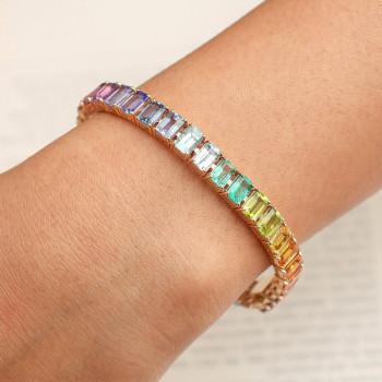 28ctw Classic Multicolor Sapphire Rainbow Statement Bracelet