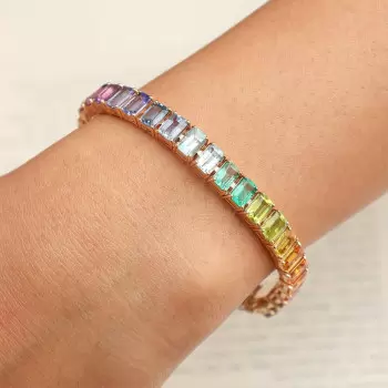 28ctw Classic Multicolor Sapphire Rainbow Statement Bracelet