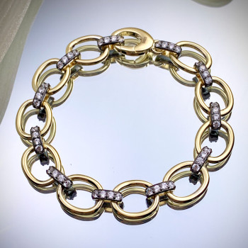 White Sapphire Two Tone Oval Link Bracelet