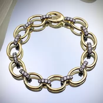 White Sapphire Two Tone Oval Link Bracelet