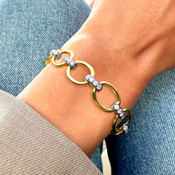 White Sapphire Two Tone Oval Link Bracelet