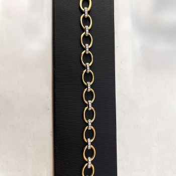 White Sapphire Two Tone Oval Link Bracelet
