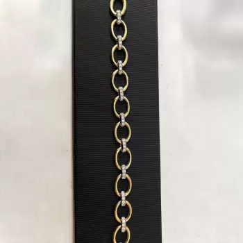 White Sapphire Two Tone Oval Link Bracelet