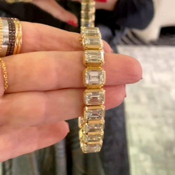 40ctw Bezel-Set Emerald Cut White Tennis Bracelet