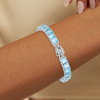 32ctw Asscher Cut Aquamarine Art-deco Vintage Bracelet