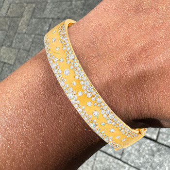 Flush Set White Sapphire Sandblasted Wide Starry Bangle