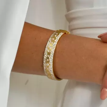 Flush Set White Sapphire Sandblasted Wide Starry Bangle