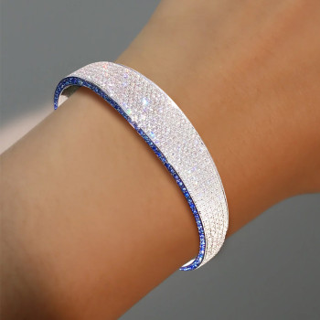 White and Blue Sapphire Paved Open Bangle