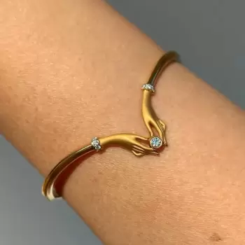 Round Cut Sandblasted Love Hands Bangle