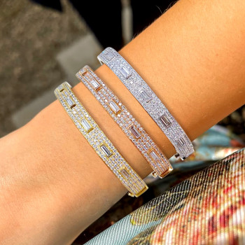 Baguette and Round Cut Paved Stackable Bangle