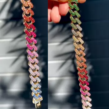 13MM Multicolor Sapphire Rainbow Cuban Link Bracelet