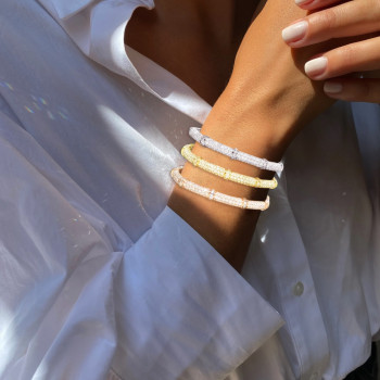 7mm Width Baguette and Round Cut Paved Stackable Bangle