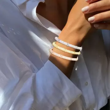 7mm Width Baguette and Round Cut Paved Stackable Bangle
