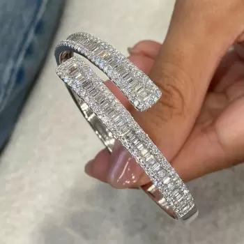 7ctw Baguette Cut White Sapphire Bypass Bangle