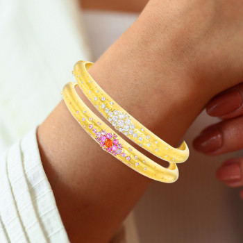 Flush Set White and Pink Sapphire Clustered Bangle